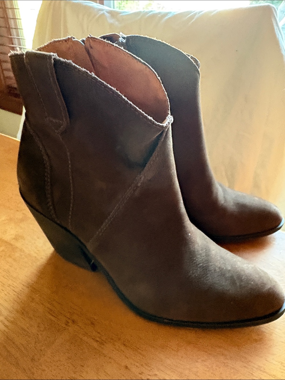 Lucky Brand Luxona Dark Brown Suede Ankle Booties with Stacked Heel